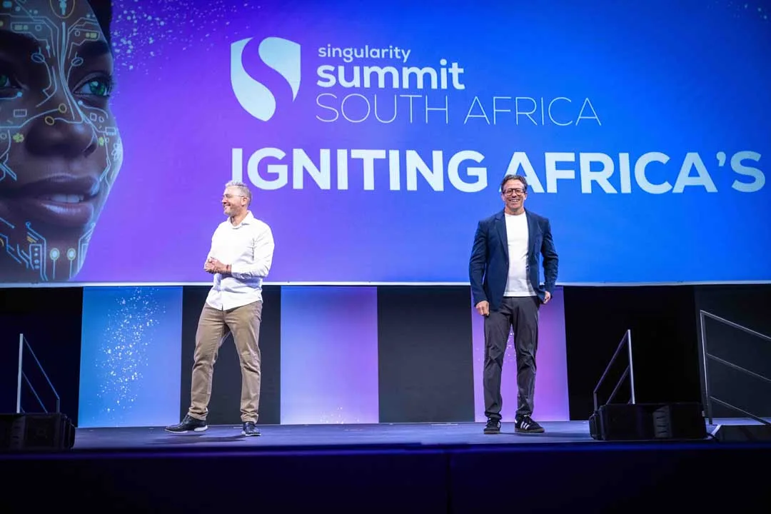 Mic Mann and Shayne Mann on stage at Singularity South Africa Summit 2026.