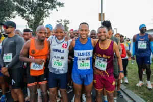 Runners and walkers taking part in the Voet of the Wine Route race near Zevenwacht Mall in Kuils River.